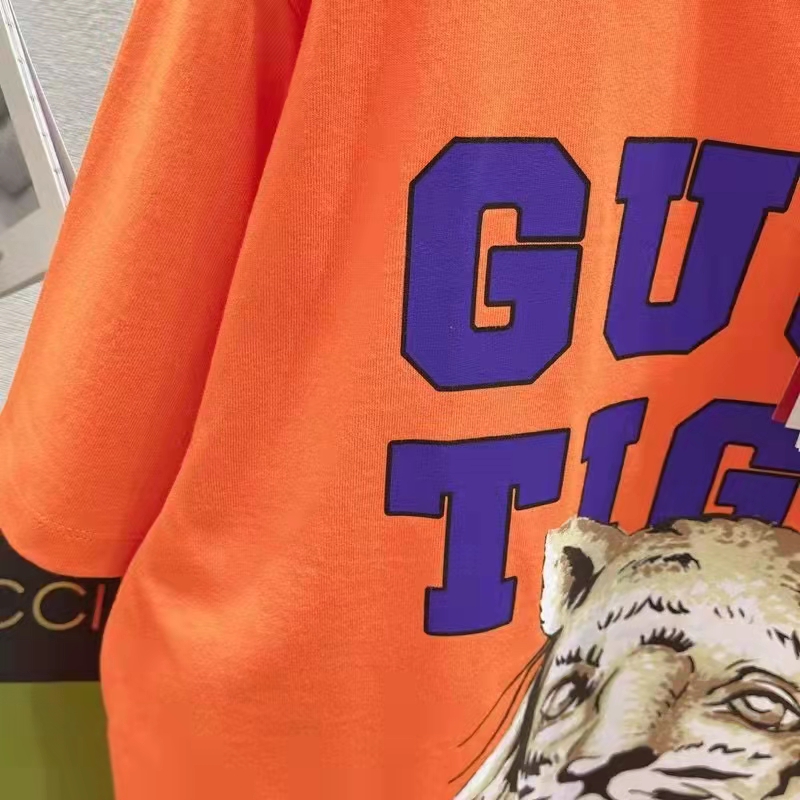 G*u*i gg men G*u*i tiger cotton t-shirt orange jersey crewneck