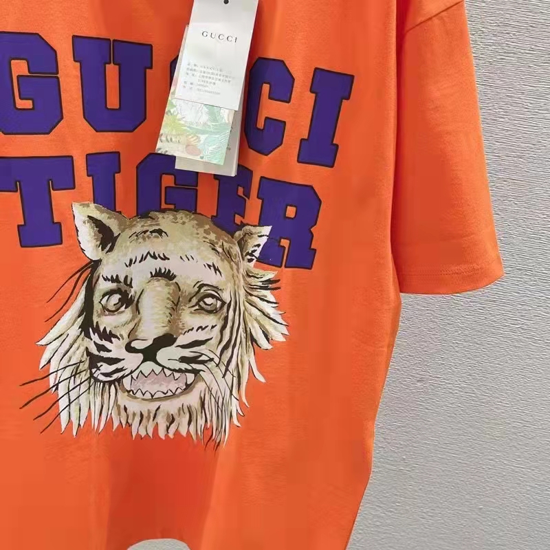 G*u*i gg men G*u*i tiger cotton t-shirt orange jersey crewneck