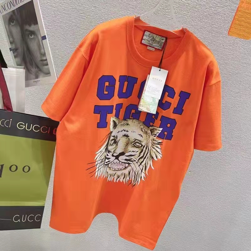 G*u*i gg men G*u*i tiger cotton t-shirt orange jersey crewneck