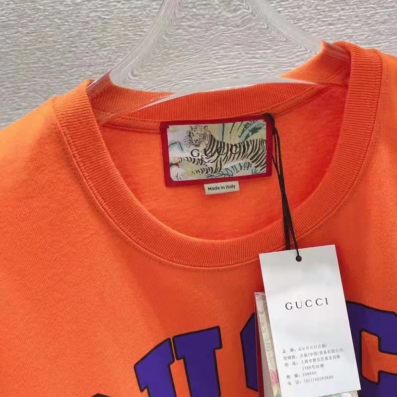 G*u*i gg men G*u*i tiger cotton t-shirt orange jersey crewneck