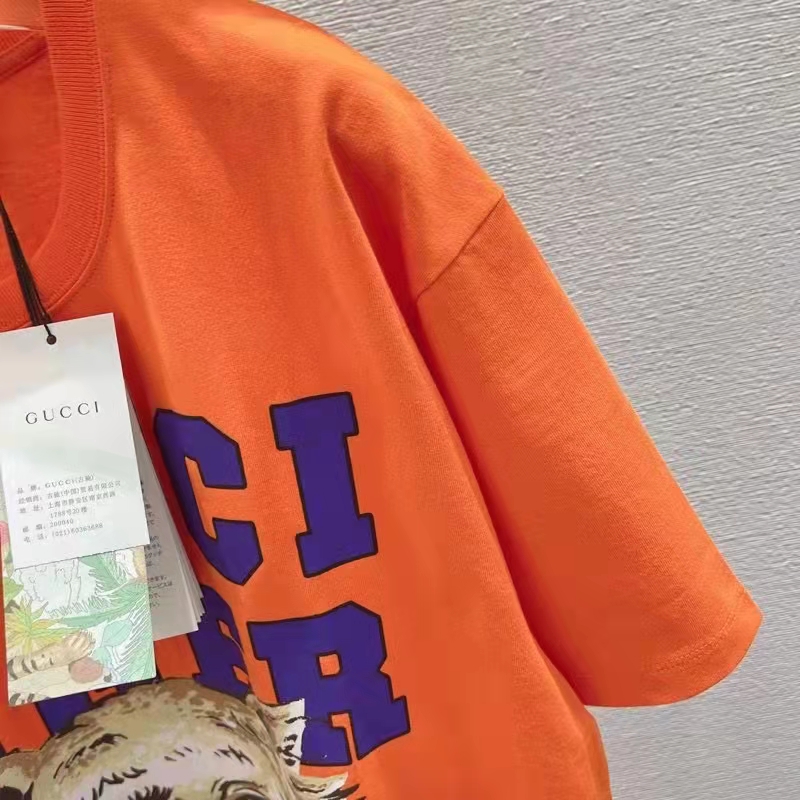 G*u*i gg men G*u*i tiger cotton t-shirt orange jersey crewneck