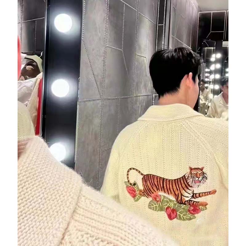 G*u*i gg men G*u*i tiger knit sweater patch wool cotton tiger flower