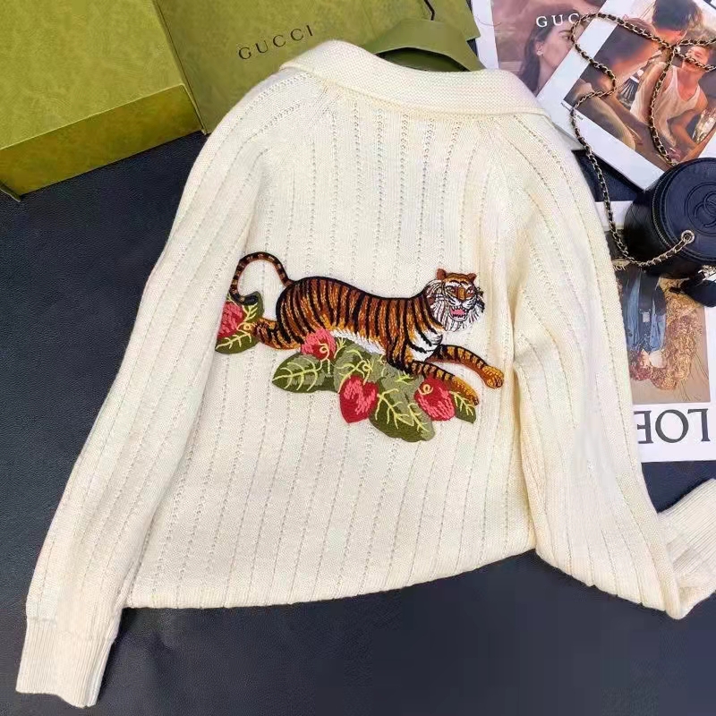 G*u*i gg men G*u*i tiger knit sweater patch wool cotton tiger flower