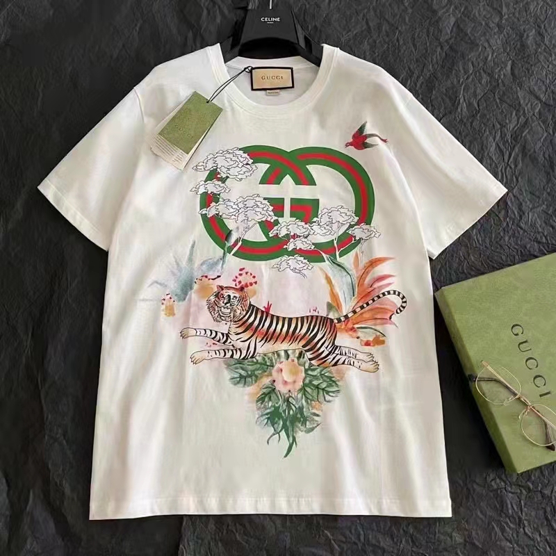 G*u*i gg men tiger flower interlocking g t-shirt off-white cotton jersey crewneck oversize fit