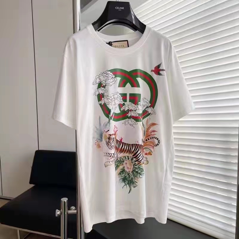 G*u*i gg men tiger flower interlocking g t-shirt off-white cotton jersey crewneck oversize fit