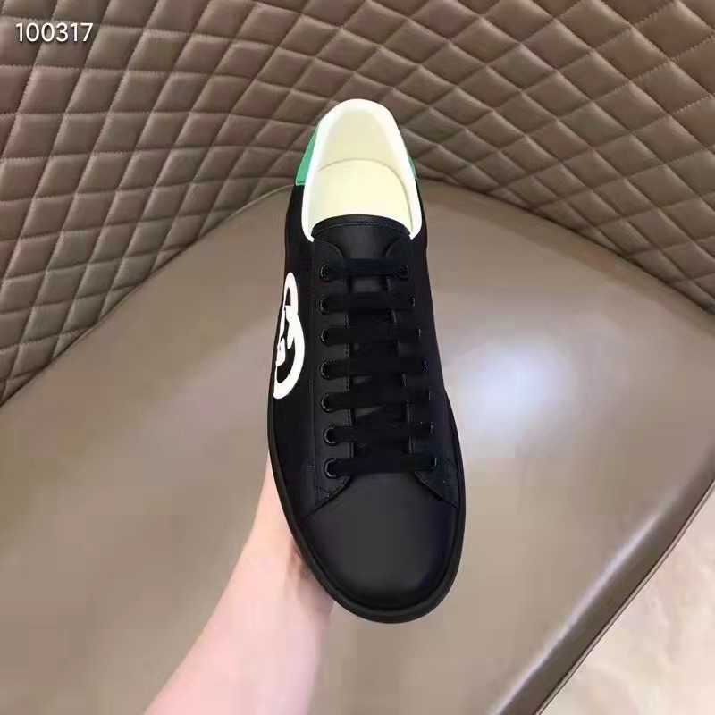 G*u*i gg unisex ace sneaker interlocking g black leather 1.5 cm heel