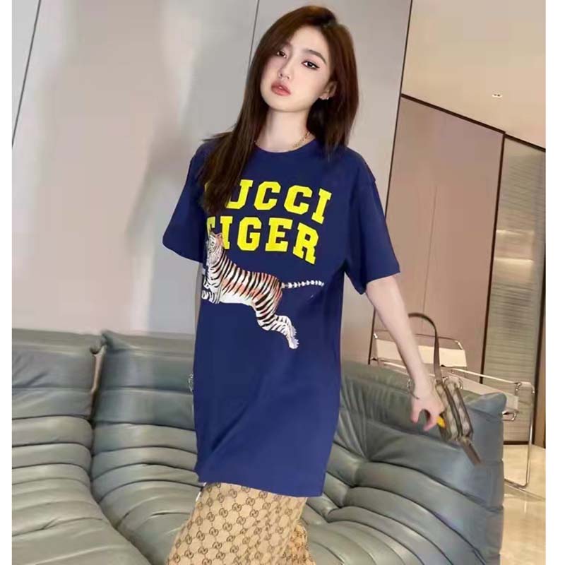 G*u*i gg women G*u*i tiger cotton t-shirt blue cotton jersey crewneck