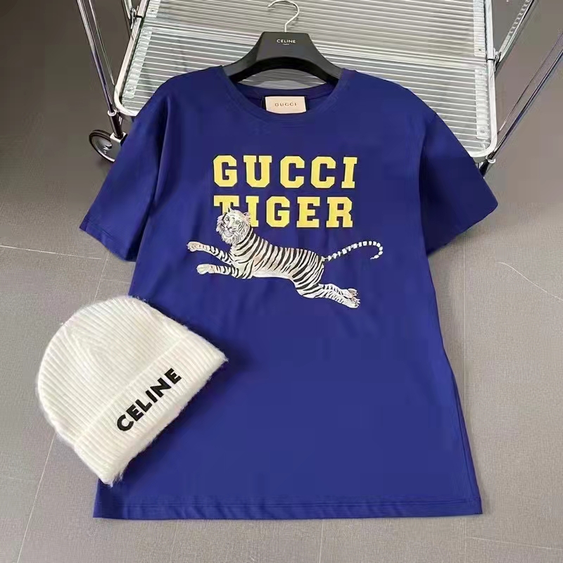 G*u*i gg women G*u*i tiger cotton t-shirt blue cotton jersey crewneck