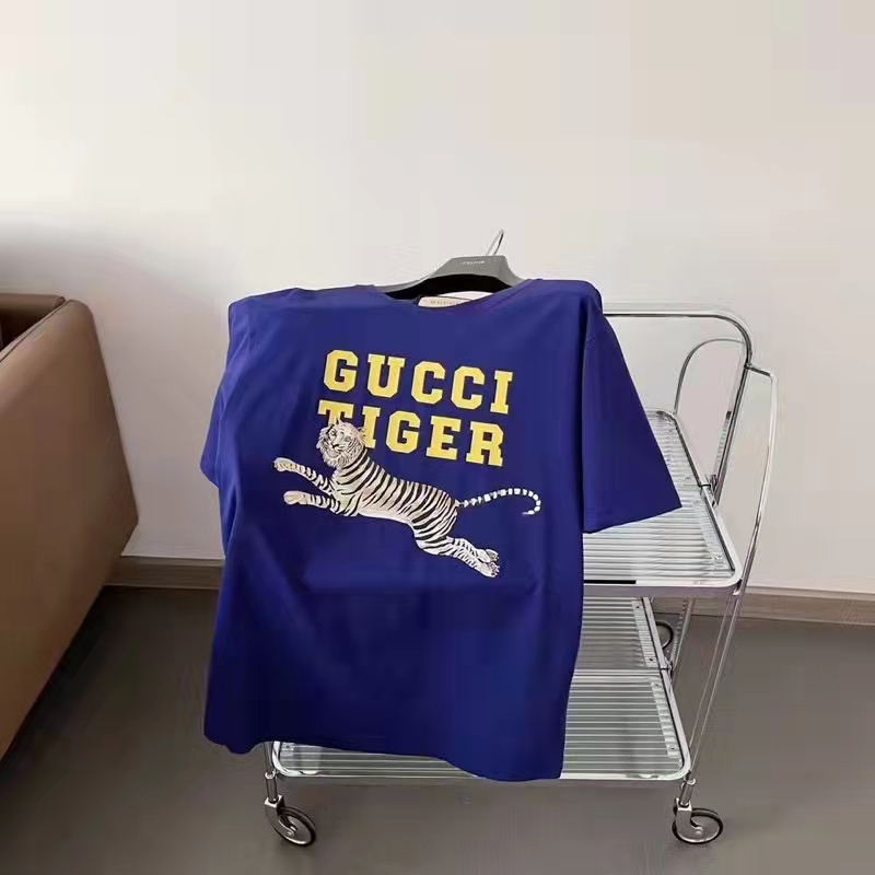 G*u*i gg women G*u*i tiger cotton t-shirt blue cotton jersey crewneck