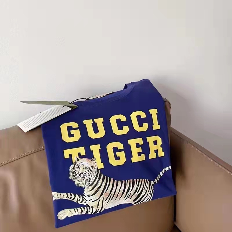 G*u*i gg women G*u*i tiger cotton t-shirt blue cotton jersey crewneck