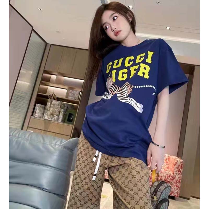 G*u*i gg women G*u*i tiger cotton t-shirt blue cotton jersey crewneck
