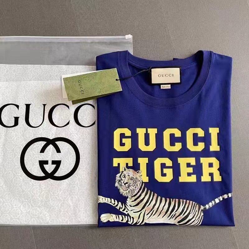 G*u*i gg women G*u*i tiger cotton t-shirt blue cotton jersey crewneck