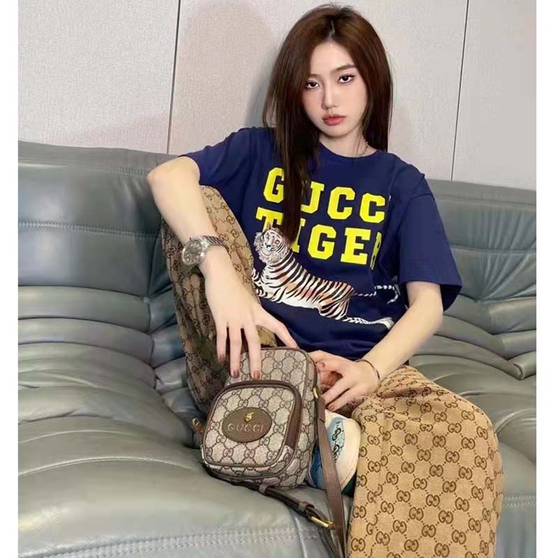 G*u*i gg women G*u*i tiger cotton t-shirt blue cotton jersey crewneck