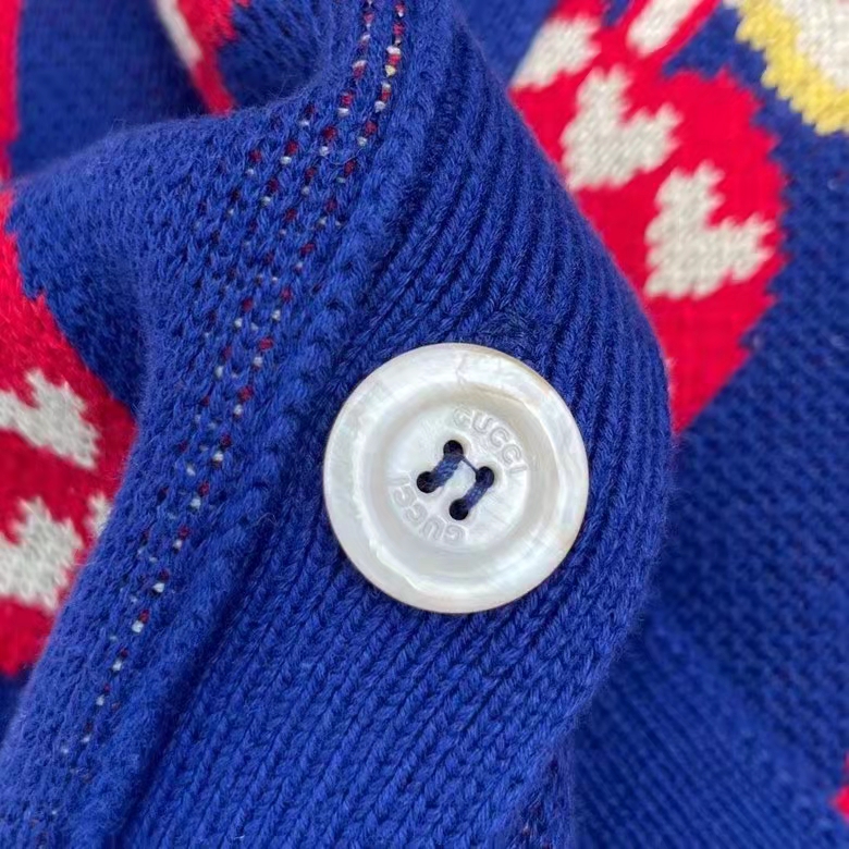 G*u*i women gg les pommes cotton cardigan dark blue red apple knit cotton jacquard
