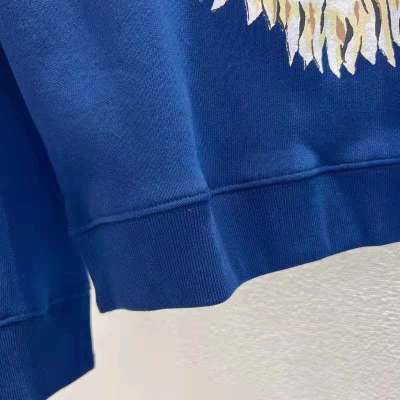 G*u*i women gg tiger cotton sweatshirt blue felted jersey crewneck