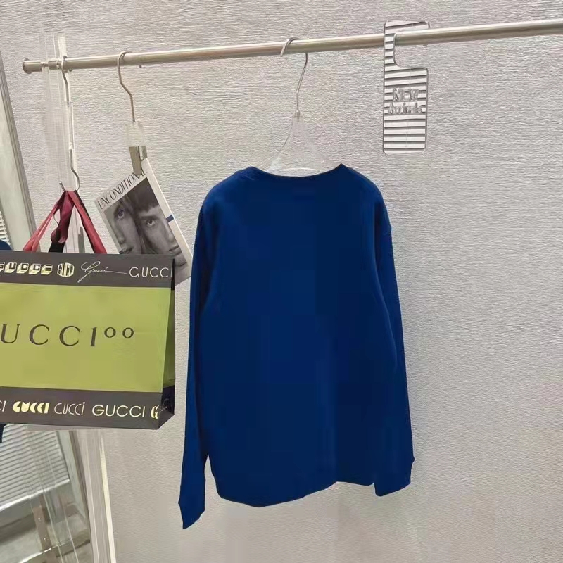G*u*i men gg tiger cotton sweatshirt blue felted jersey crewneck