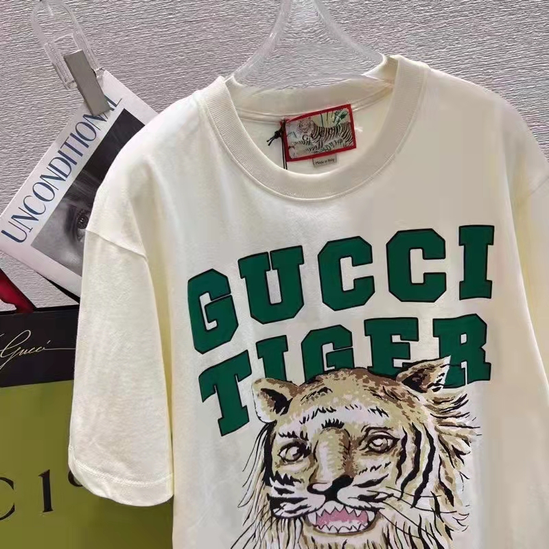 G*u*i men gg tiger cotton t-shirt white jersey tiger head crewneck