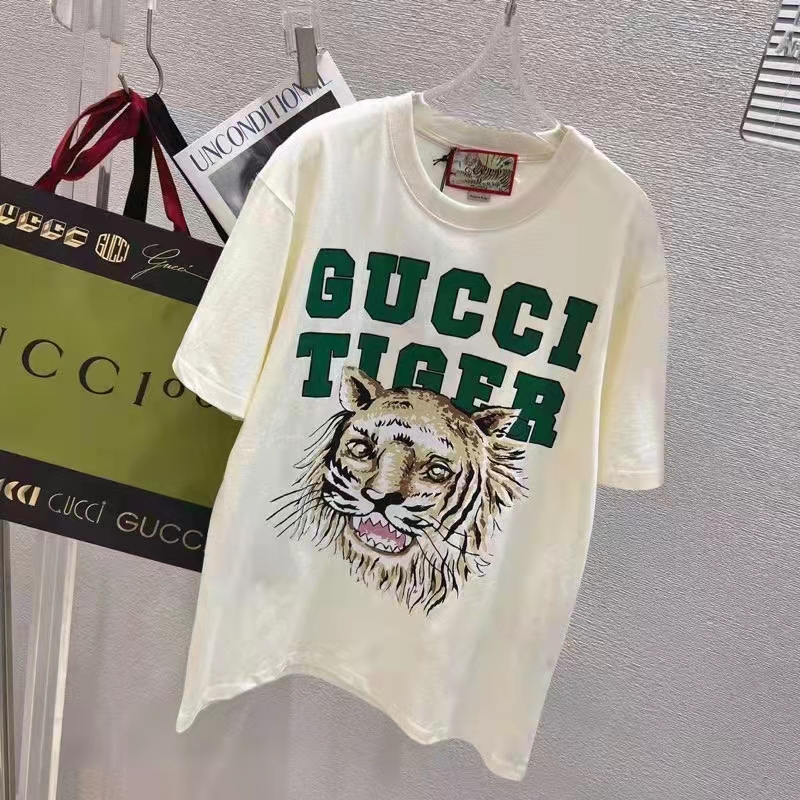 G*u*i men gg tiger cotton t-shirt white jersey tiger head crewneck