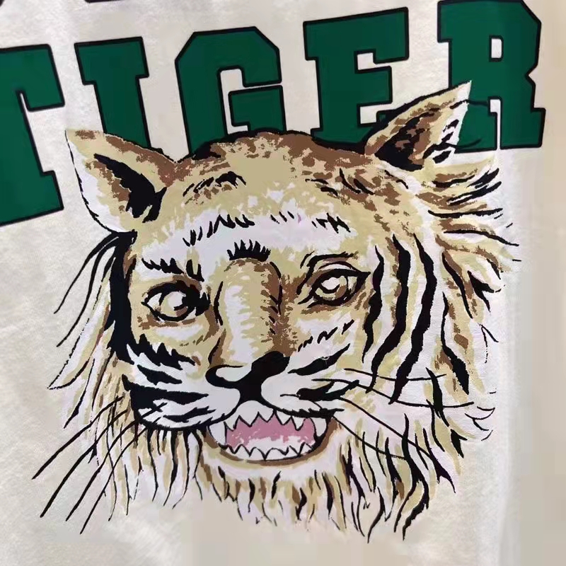 G*u*i men gg tiger cotton t-shirt white jersey tiger head crewneck