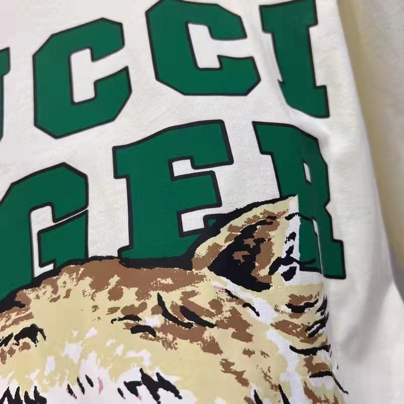 G*u*i men gg tiger cotton t-shirt white jersey tiger head crewneck