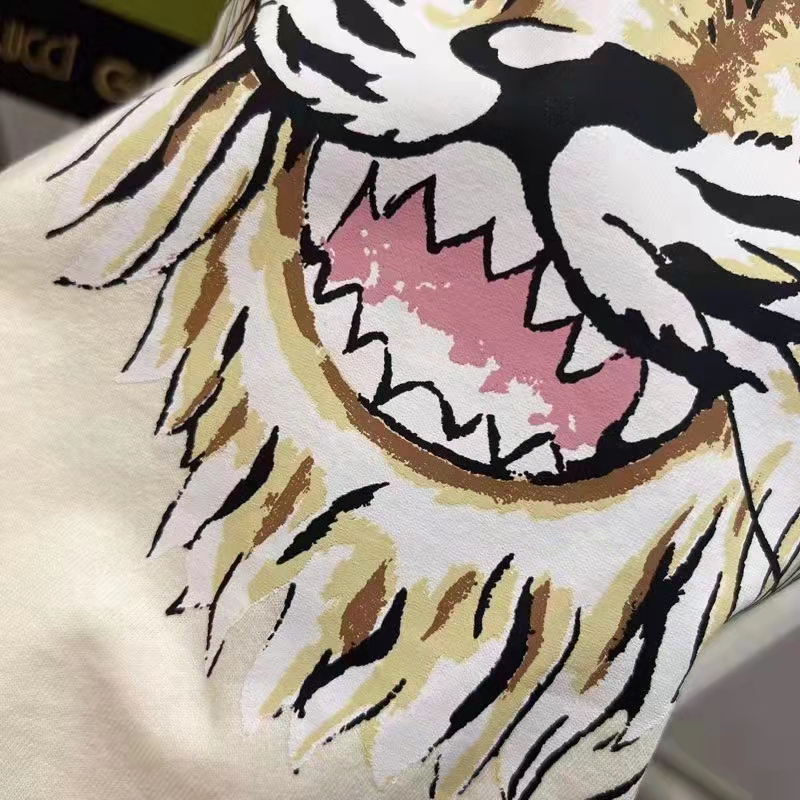 G*u*i men gg tiger cotton t-shirt white jersey tiger head crewneck
