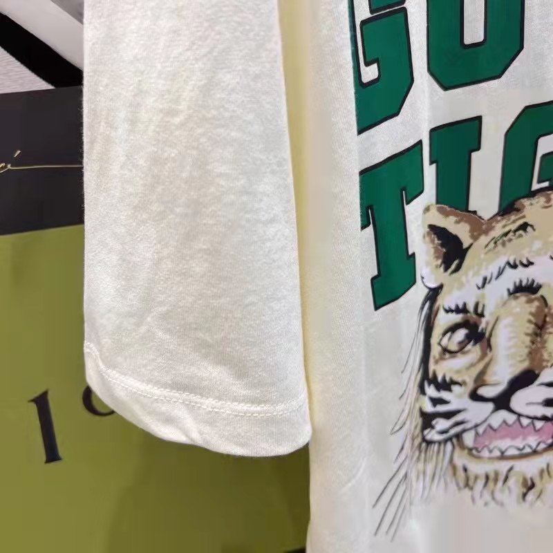 G*u*i men gg tiger cotton t-shirt white jersey tiger head crewneck