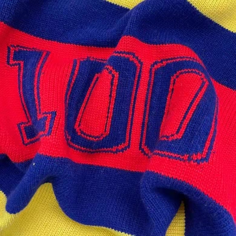 G*u*i women G*u*i 100 wool sweater yellow wool blue red web 100 intarsia