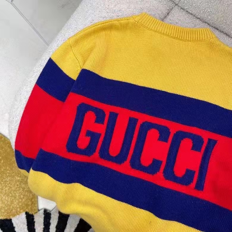 G*u*i men G*u*i 100 wool sweater yellow wool blue red web 100 intarsia