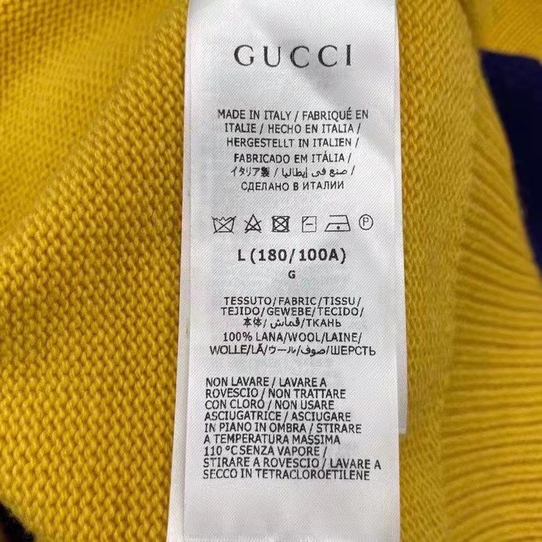G*u*i women G*u*i 100 wool sweater yellow wool blue red web 100 intarsia