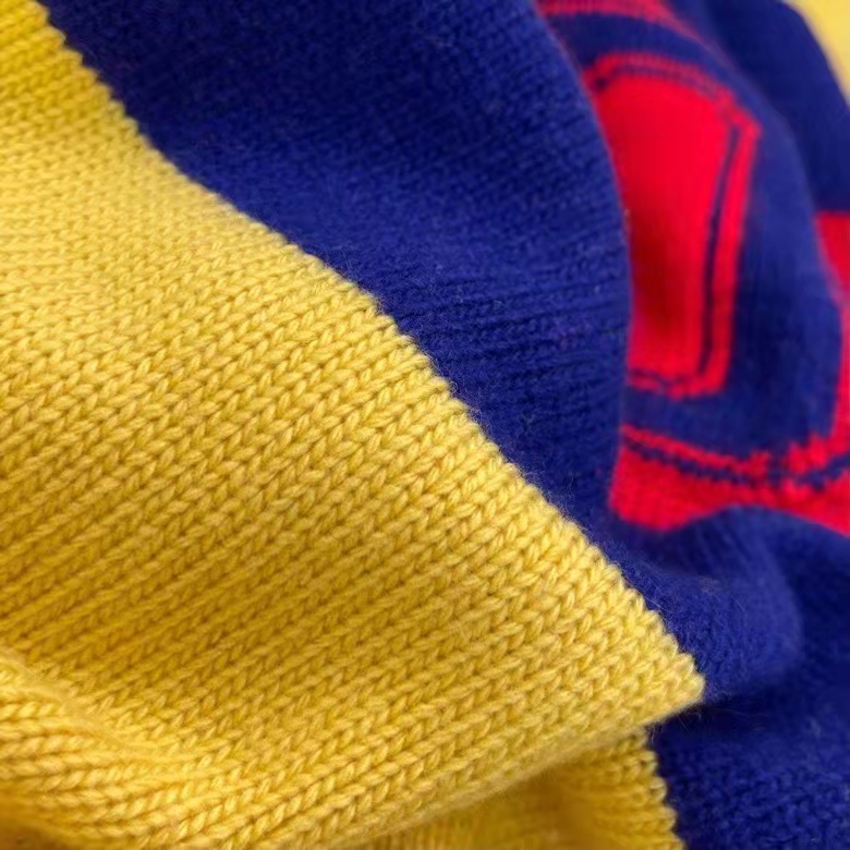 G*u*i women G*u*i 100 wool sweater yellow wool blue red web 100 intarsia