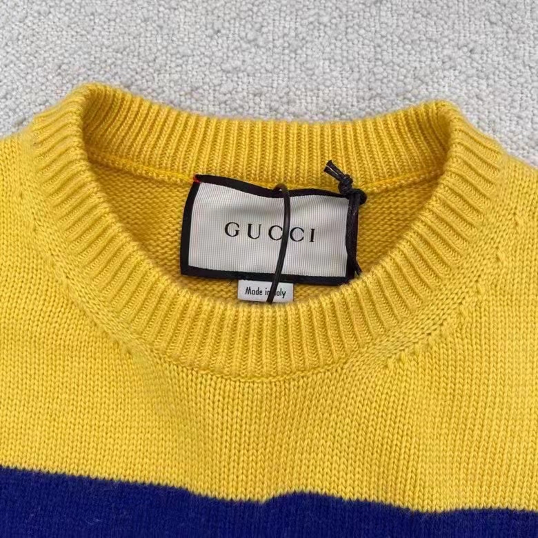 G*u*i women G*u*i 100 wool sweater yellow wool blue red web 100 intarsia