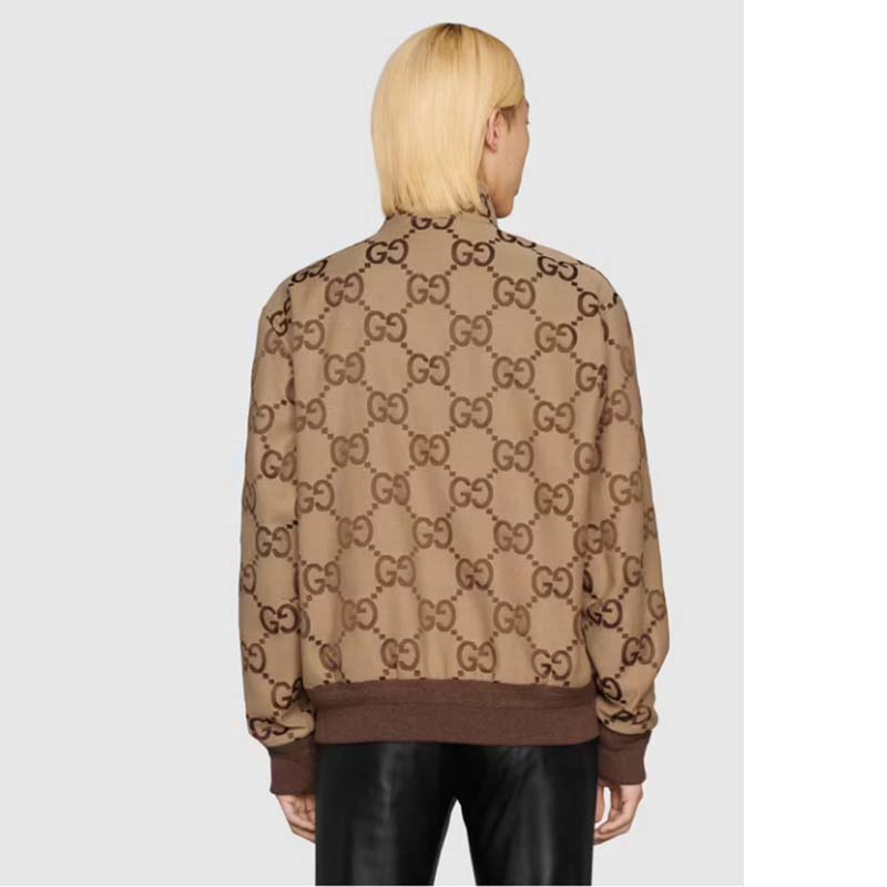 G*u*i men jumbo gg canvas jacket beige ebony jumbo cotton wool leather