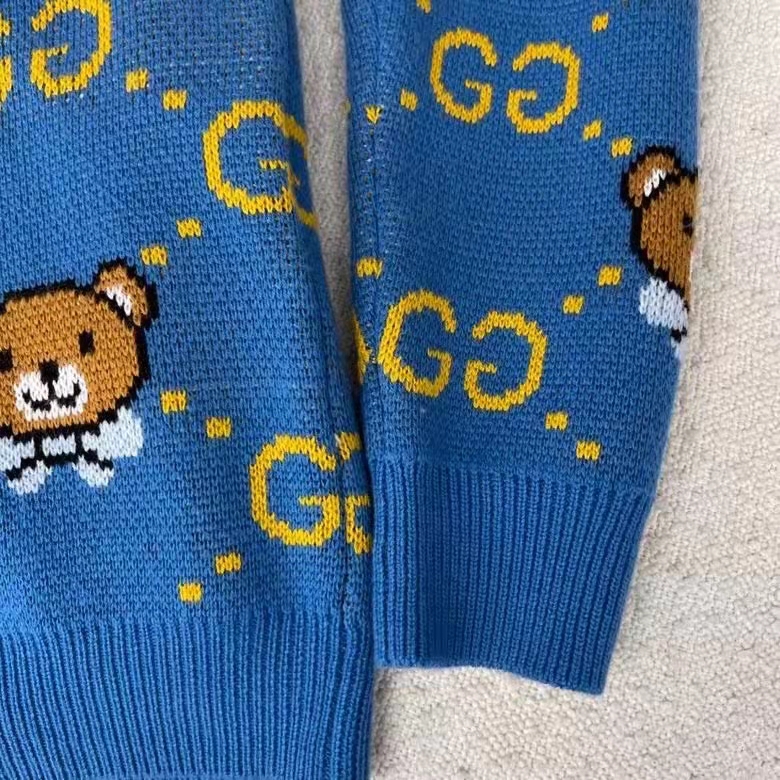 G*u*i men kai x G*u*i gg jacquard jumper dark blue teddy bear wool cotton blend crewneck