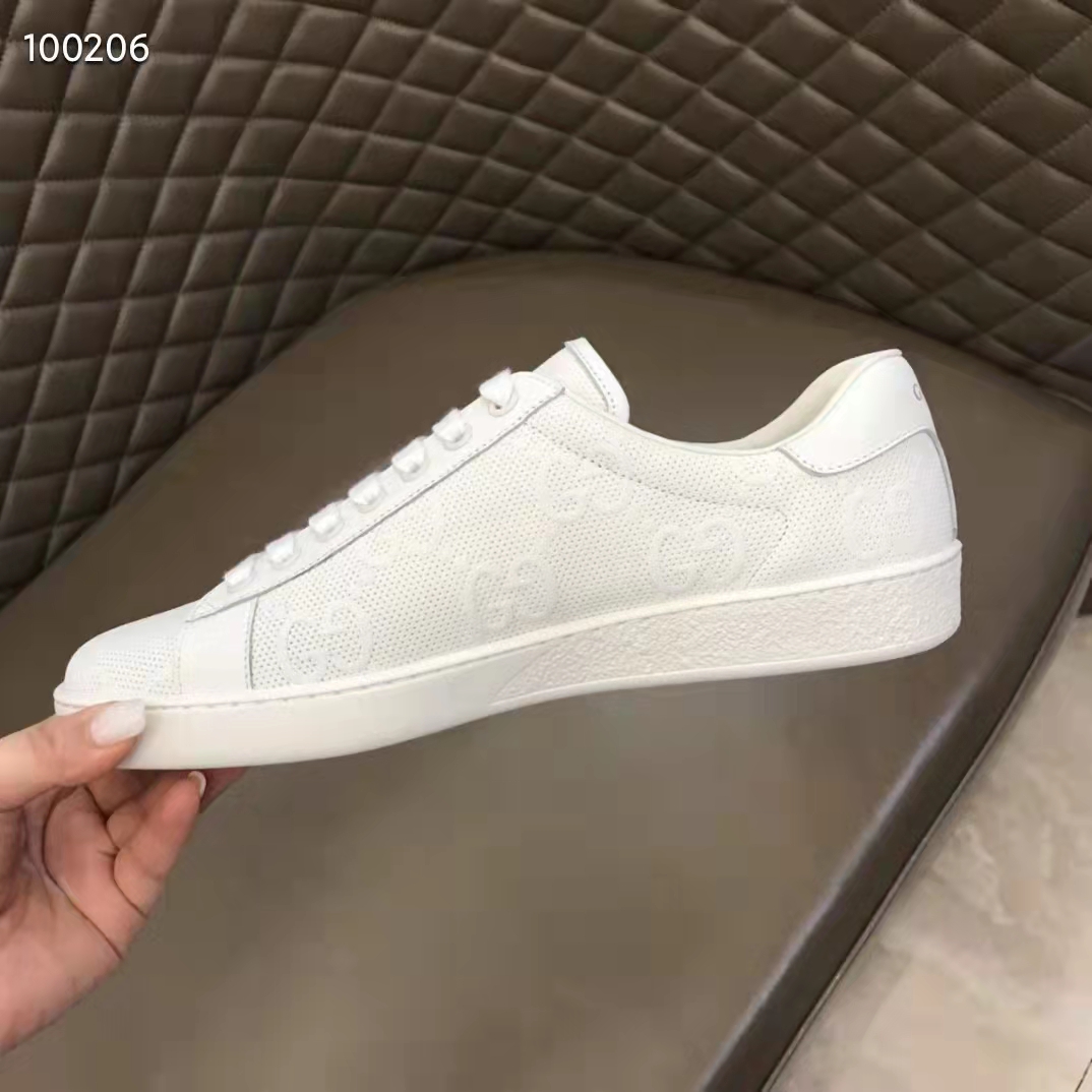 G*u*i unisex ace gg embossed sneaker white gg embossed leather rubber sole