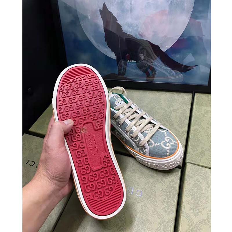 G*u*i unisex G*u*i tennis 1977 sneaker light blue ivory gg stretch cotton