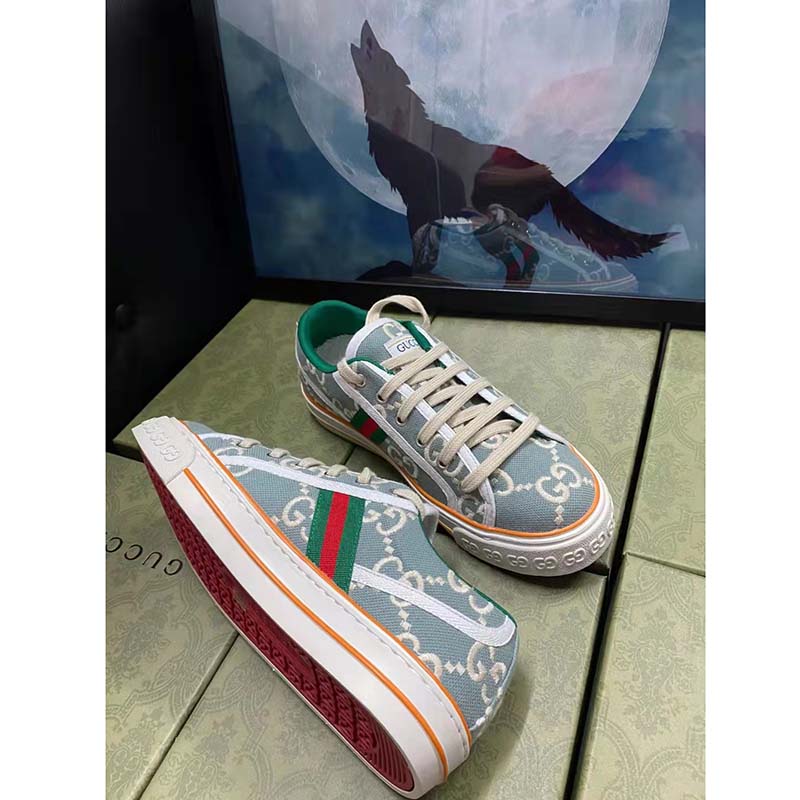 G*u*i unisex G*u*i tennis 1977 sneaker light blue ivory gg stretch cotton