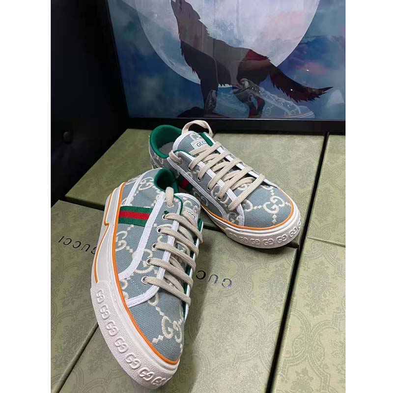 G*u*i unisex G*u*i tennis 1977 sneaker light blue ivory gg stretch cotton