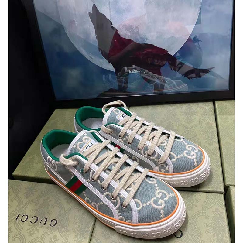 G*u*i unisex G*u*i tennis 1977 sneaker light blue ivory gg stretch cotton