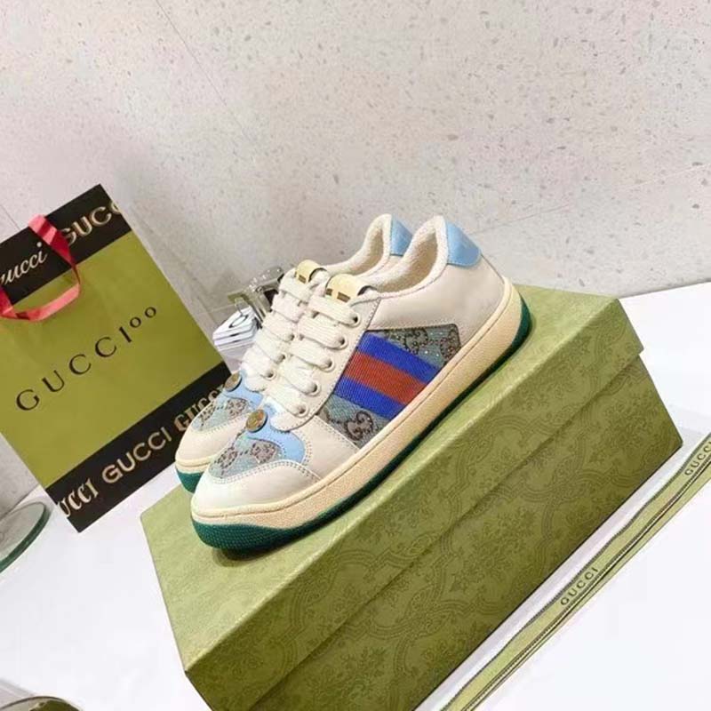 G*u*i unisex screener sneaker crystals brown blue gg canvas 3.6 cm heel