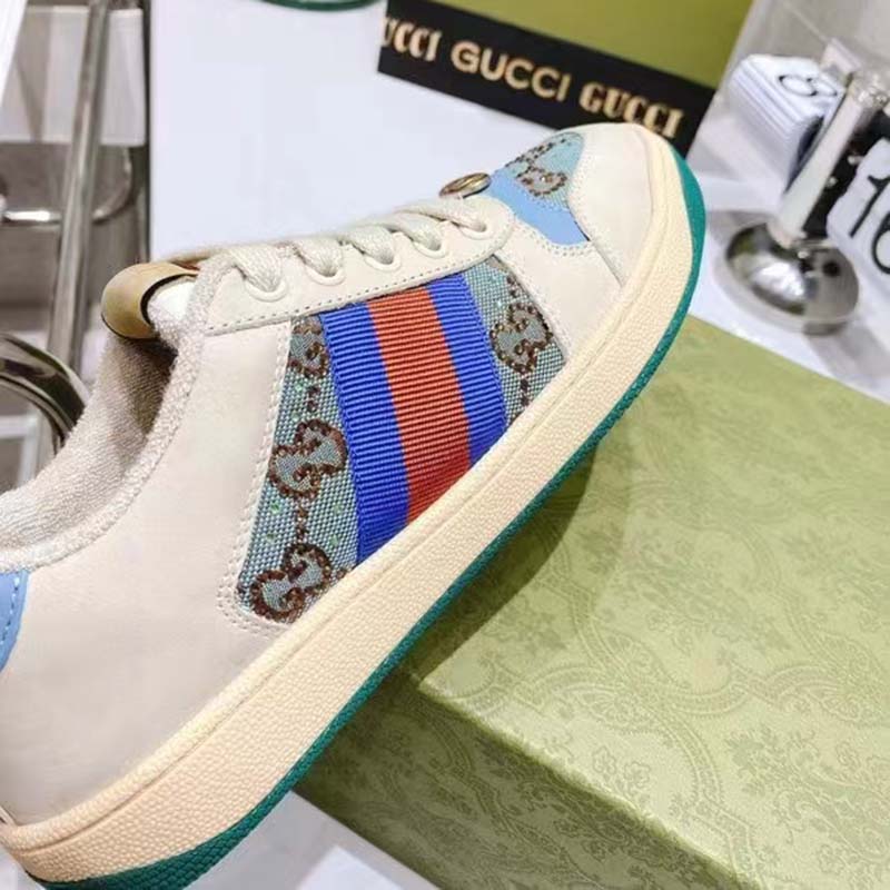 G*u*i unisex screener sneaker crystals brown blue gg canvas 3.6 cm heel