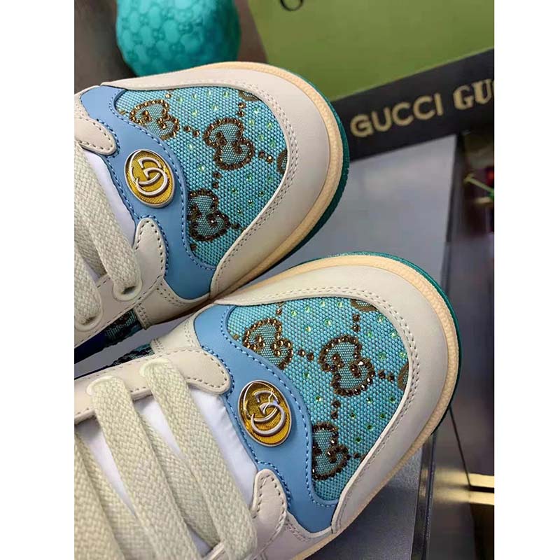 G*u*i unisex screener sneaker crystals brown blue gg canvas 3.6 cm heel