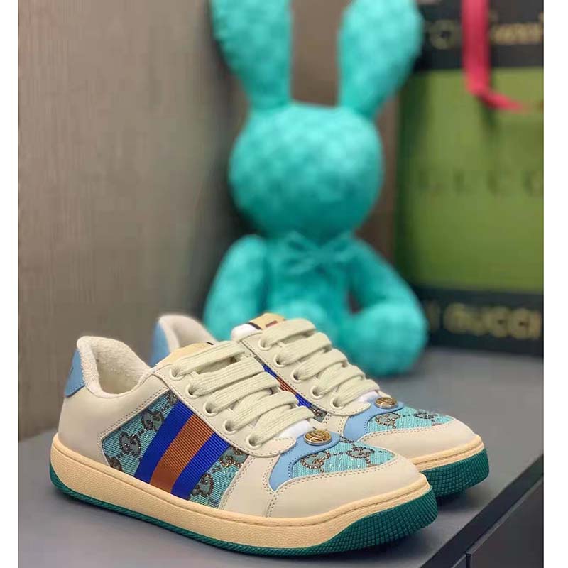 G*u*i unisex screener sneaker crystals brown blue gg canvas 3.6 cm heel