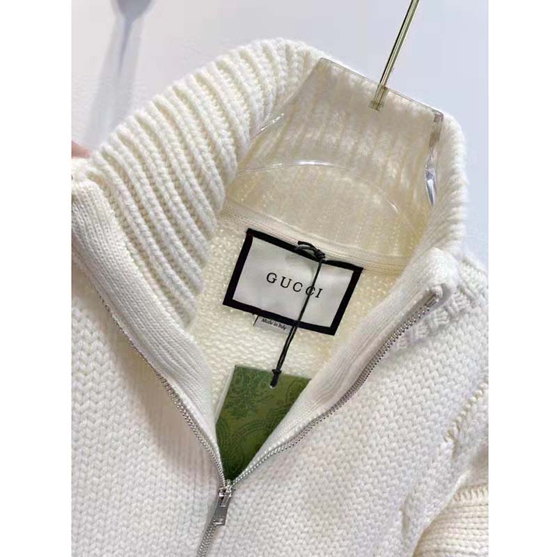 G*u*i men gg cable knit bomber jacket off-white cable knit wool