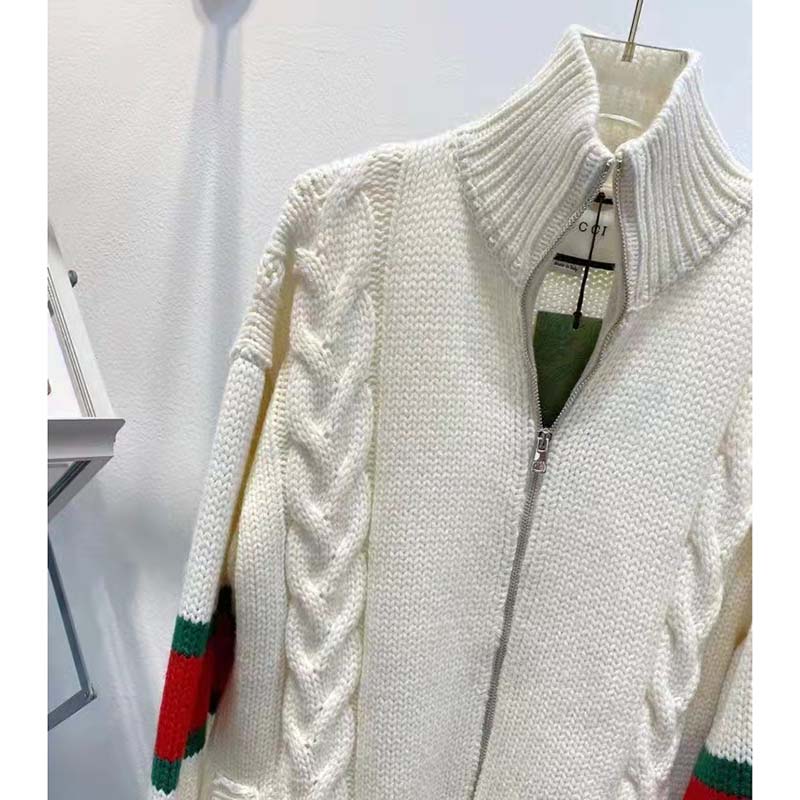 G*u*i men gg cable knit bomber jacket off-white cable knit wool