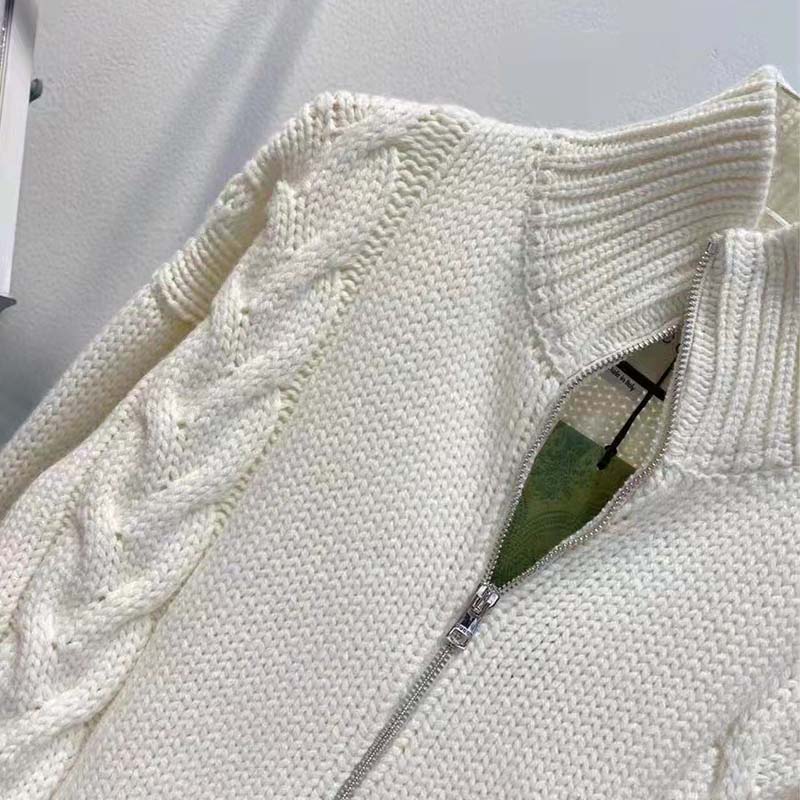 G*u*i men gg cable knit bomber jacket off-white cable knit wool