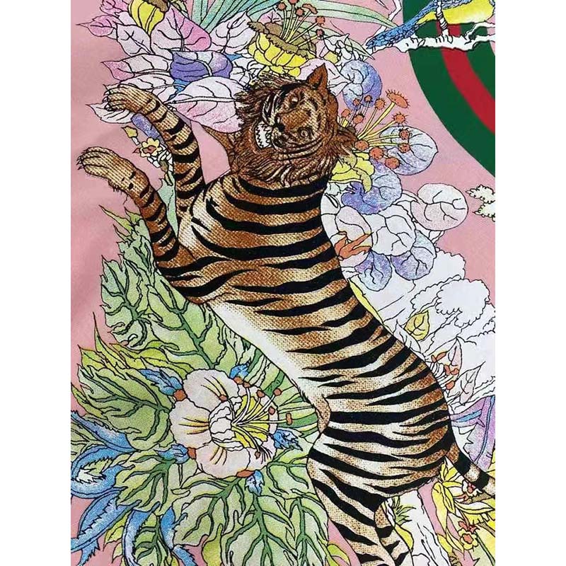 G*u*i men gg tiger interlocking g t-shirt pink cotton jersey flower crewneck oversize fit