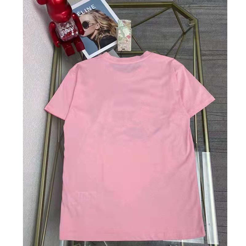 G*u*i men gg tiger interlocking g t-shirt pink cotton jersey flower crewneck oversize fit