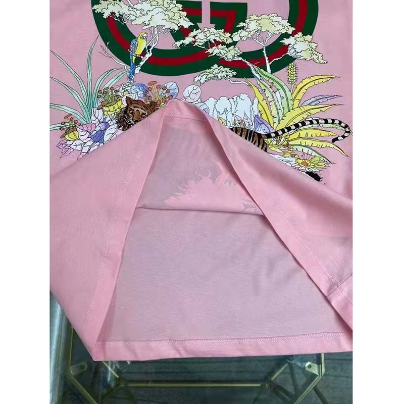 G*u*i men gg tiger interlocking g t-shirt pink cotton jersey flower crewneck oversize fit