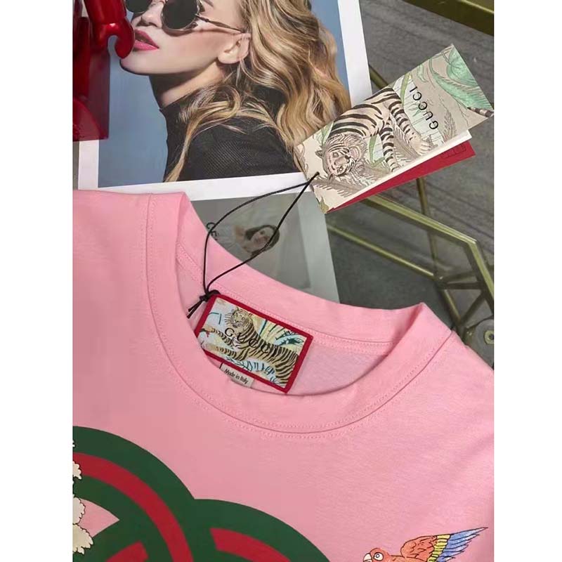 G*u*i men gg tiger interlocking g t-shirt pink cotton jersey flower crewneck oversize fit