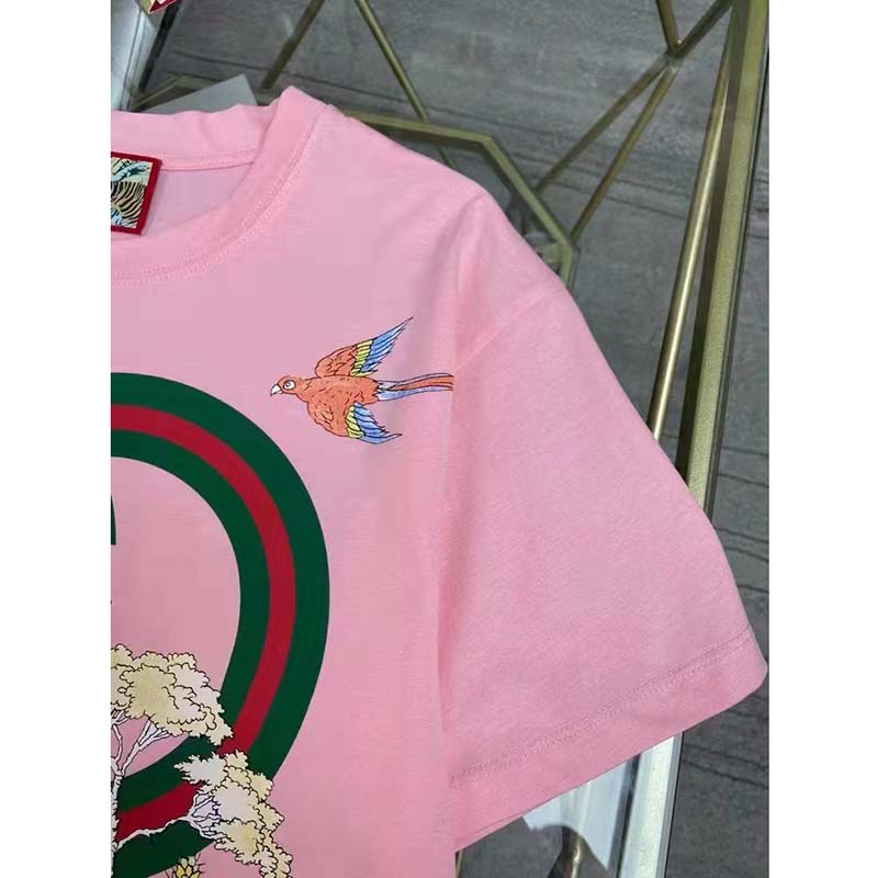 G*u*i men gg tiger interlocking g t-shirt pink cotton jersey flower crewneck oversize fit